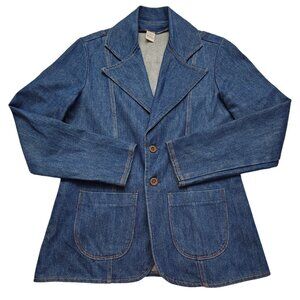 Vintage 1970's Wrangler Denim Tuxedo Western Blazer Jacket Butterfly Collar SZ L
